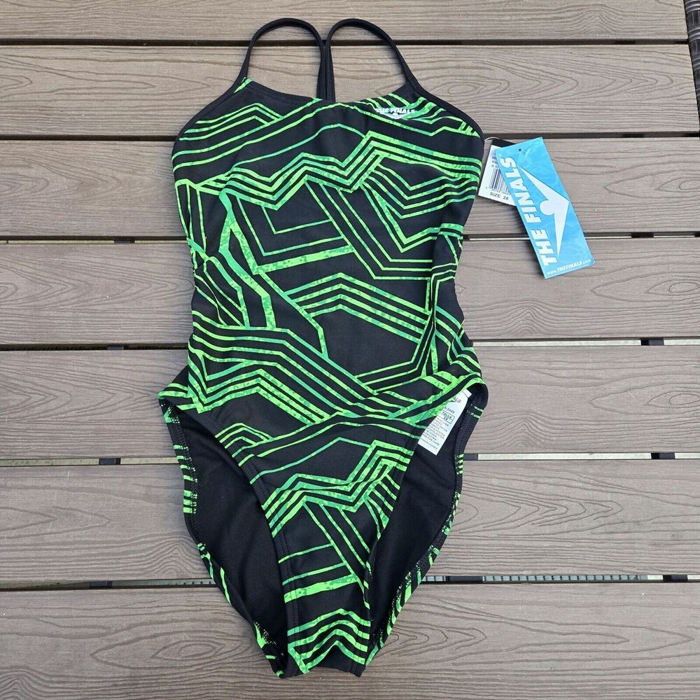 The Finals Youth MAIZE Swimsuit Swan Back 1 Piece Green Girls- Size 26 New